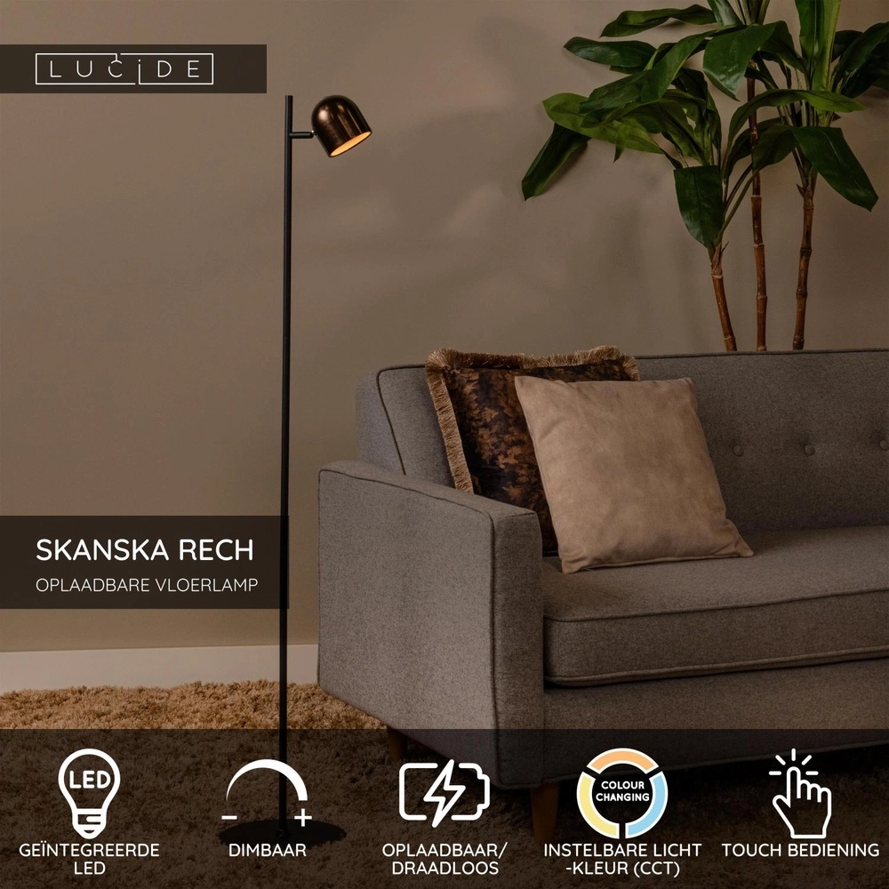 Wiederaufladbare Stehlampe Skanska Rech Kaffeebraun Lucide 5411212032171