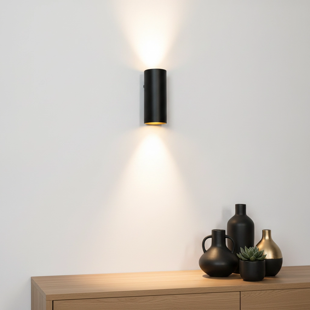 Design-Aufbaustrahler Roulo Schwarz mit goldenem Up & Down