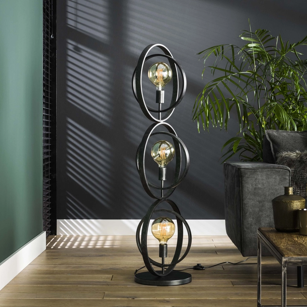 3-Licht Holzkohle-Stehlampe Turn E27 - Ø 40cm Lyora 8716803513082