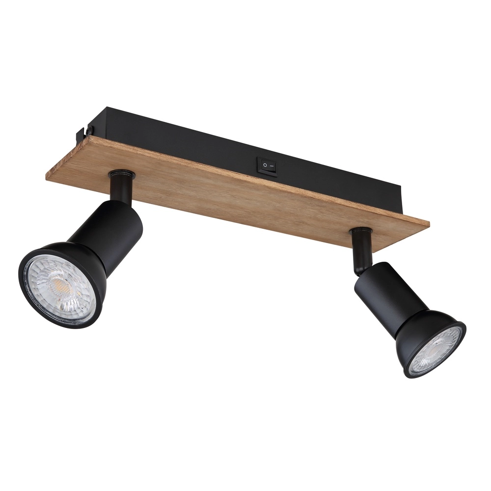 Deckenscheinwerfer Drew Schwarz mit Holz 2-Lichter Globo 9007371430789