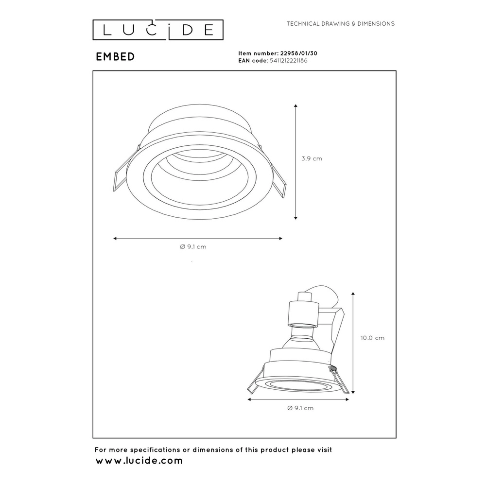 Runder versenkter Scheinwerfer Embed Schwarz Lucide 5411212221186