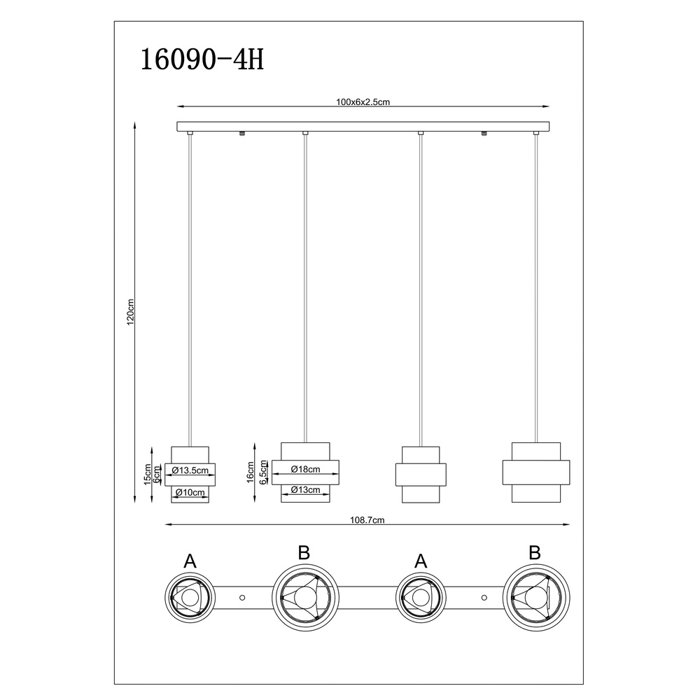 4-Licht Pendellampe Daren Schwarz mit Marmor Globo 9007371592654