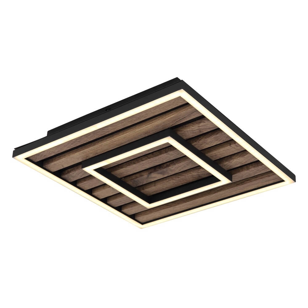 Deckenlampe Woody schwarz mit Holz Quadrat 30cm Globo 9007371507573