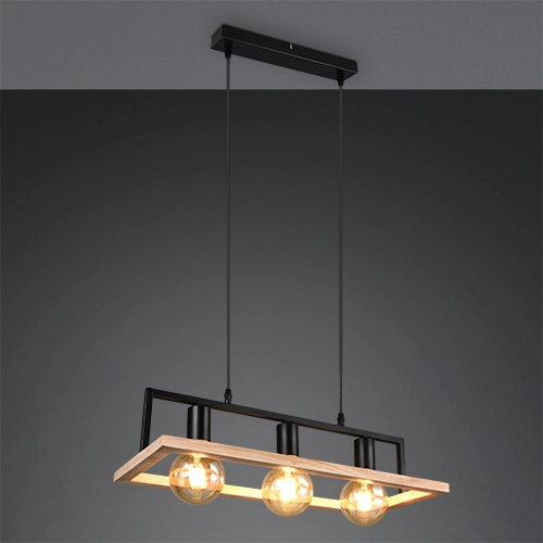 Design-Pendellampe Bano Schwarz mit Holz Trio 4017807673364