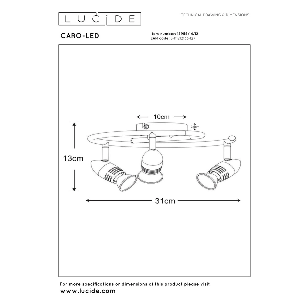 Deckenscheinwerfer Caro-Led 3-Licht mattes Chrom Lucide 5411212133427