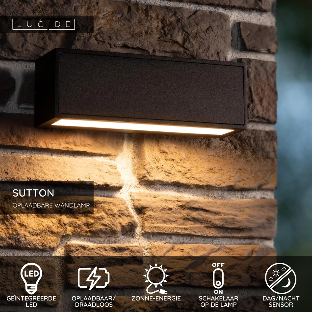 Elegante Wandlampe Sutton Schwarz Lucide 5411212152084