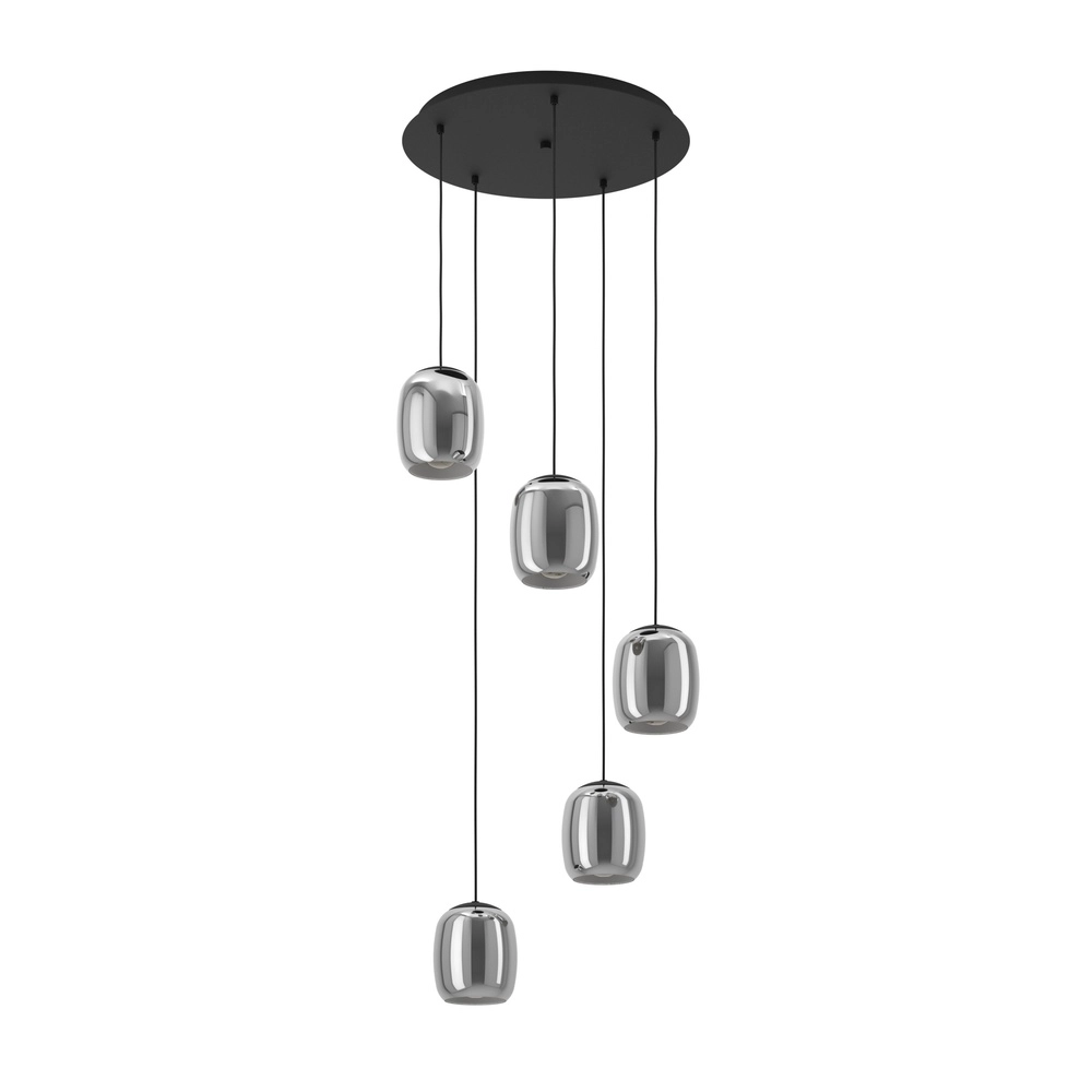 Esstisch-Pendellampe Ciampino 5L – rauchmattiertes Glas