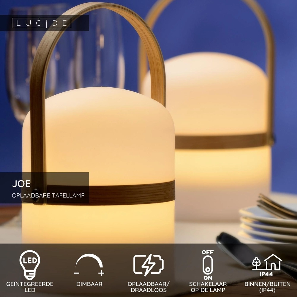 Wiederaufladbare Tischlampe Joe IP44 weiß Lucide 5411212061201