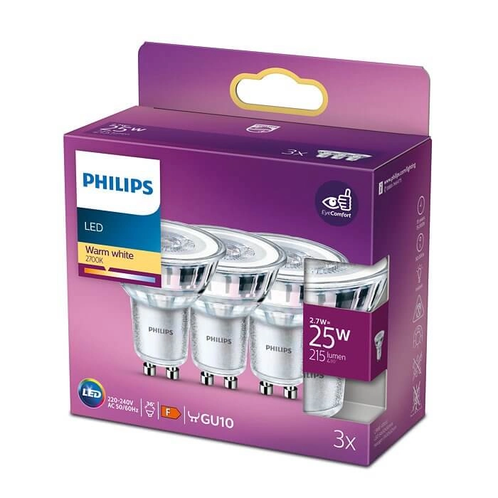 2,7W - GU10 - 2700K - 215 lumen 3er-Set Philips 8718699776138