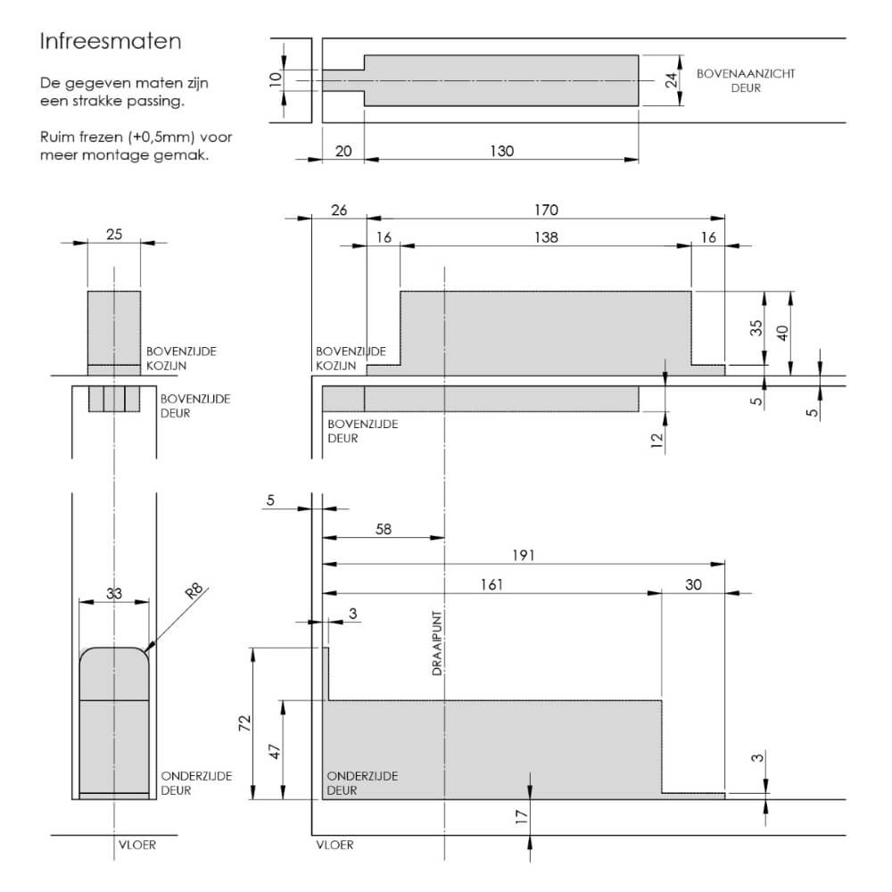 Schwenkbares Türscharnier Rotura bis 75kg schwarz Intersteel 8714186508176