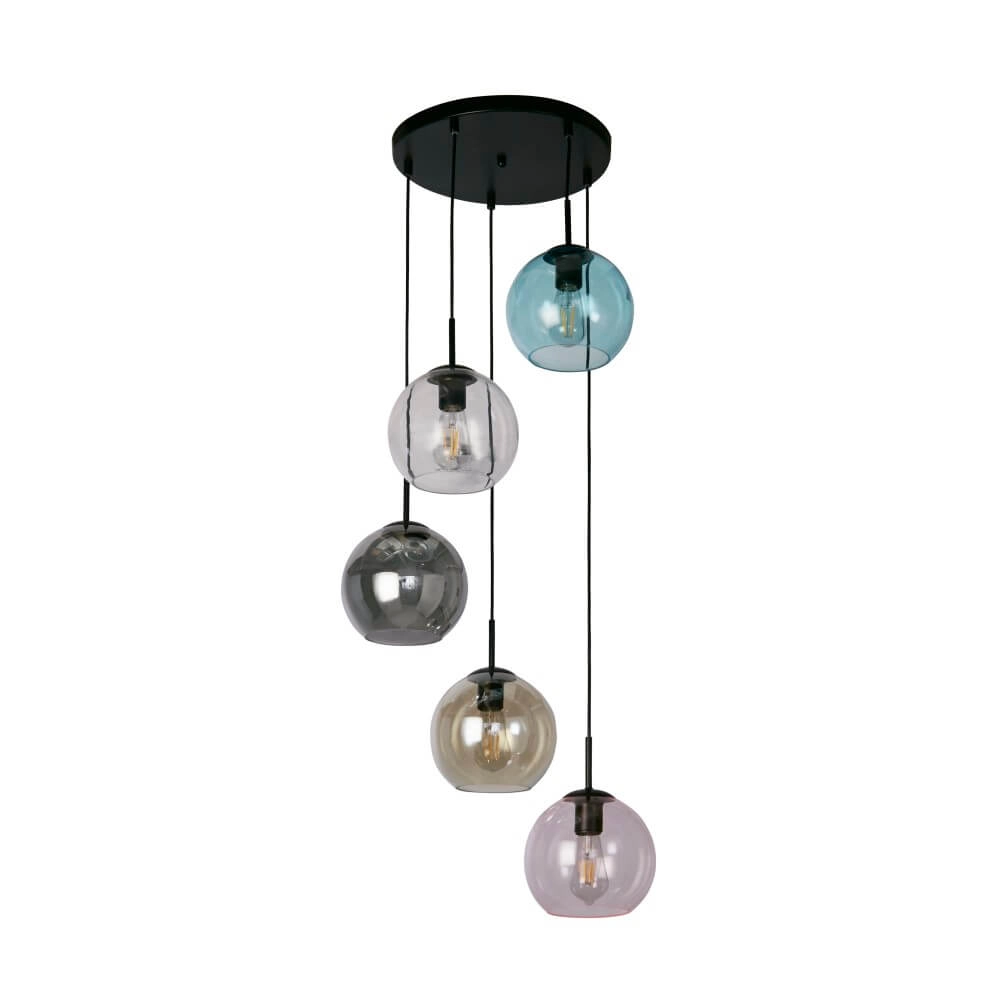 Hängelampe mit 5 Leuchten Mardi Gras II mit mehreren Glasfarben Searchlight 5053423243818