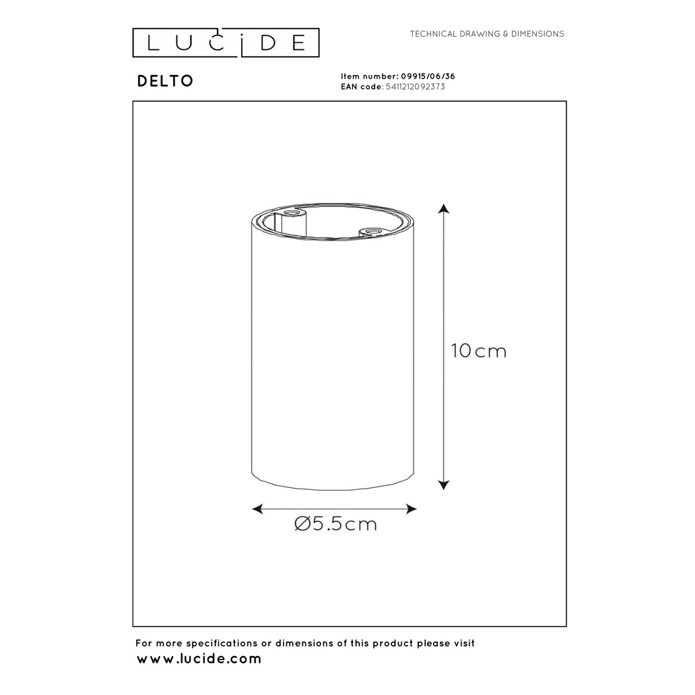 Schlanker Oberflächenmontierter Spot Delto graue Ø 5,5 cm inkl. Lichtquelle Lucide 5411212092373