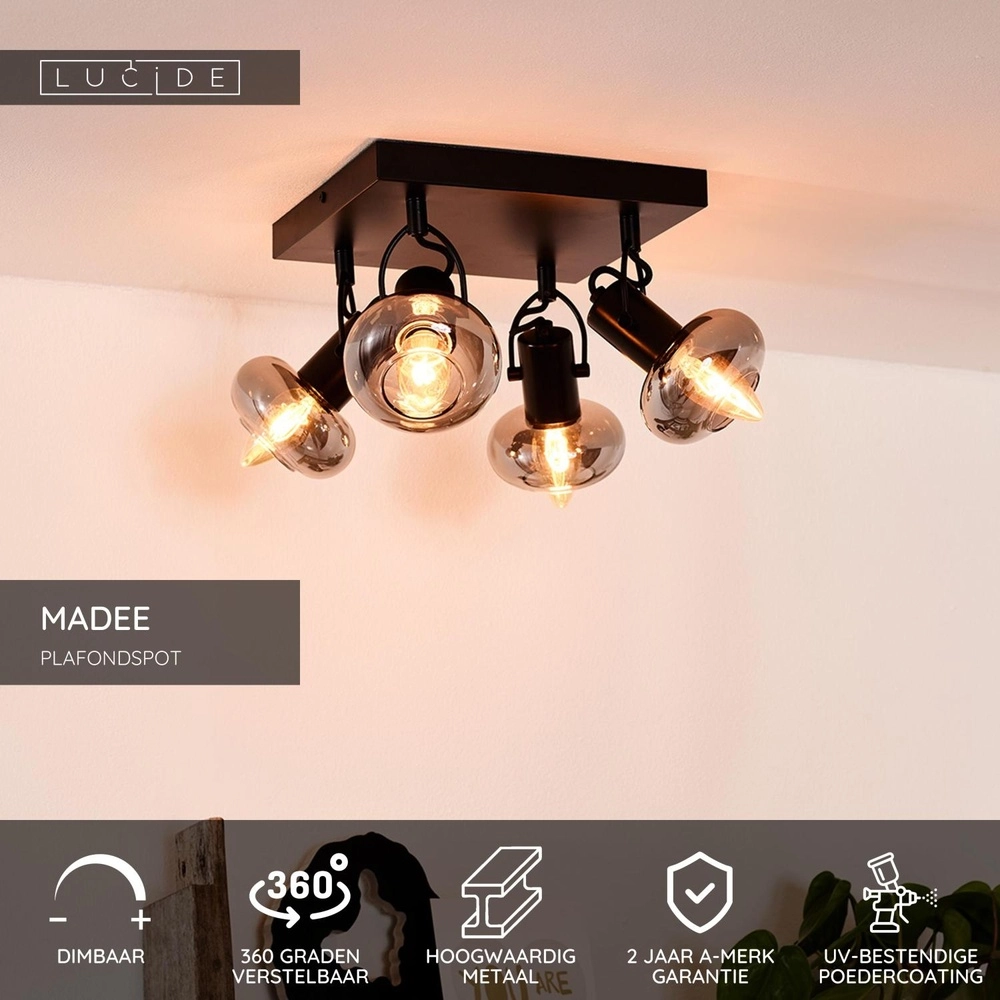 Deckenlampe Madee 4-Licht Schwarz Lucide 5411212176806