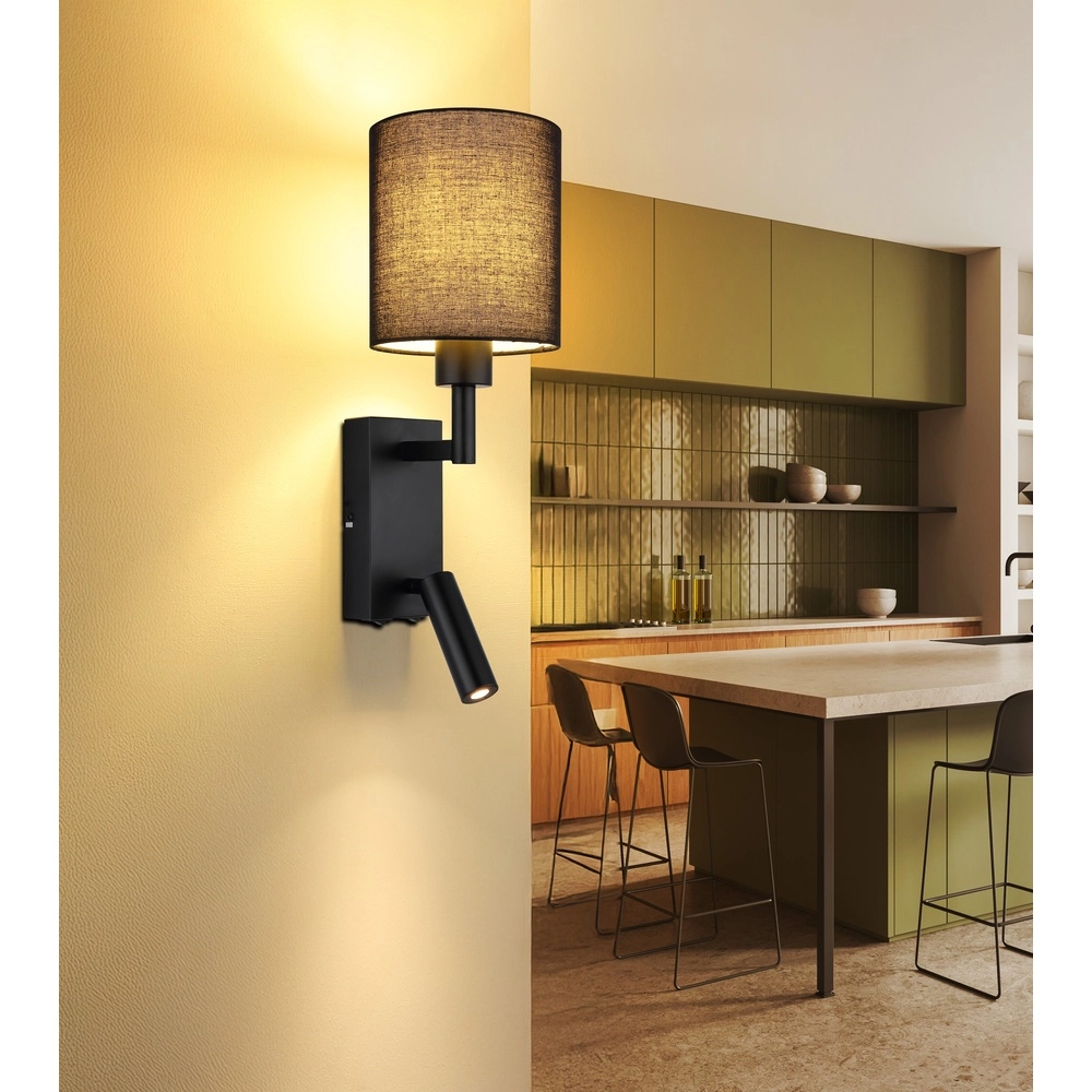 Nachttischlampe Zamora Schwarz mit schwarzer Kapuze Globo 9007371575893