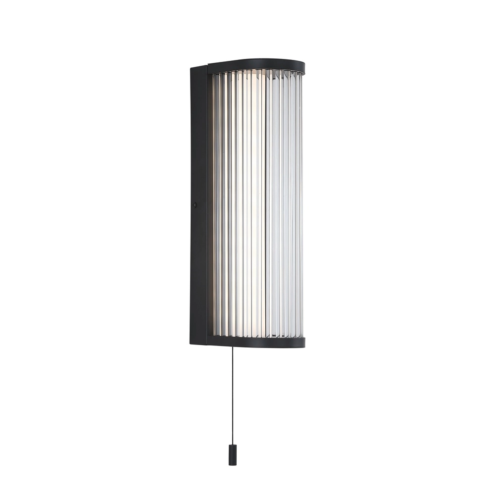 Moderne Wandlampe Rue Schwarz mit geripptem Glas