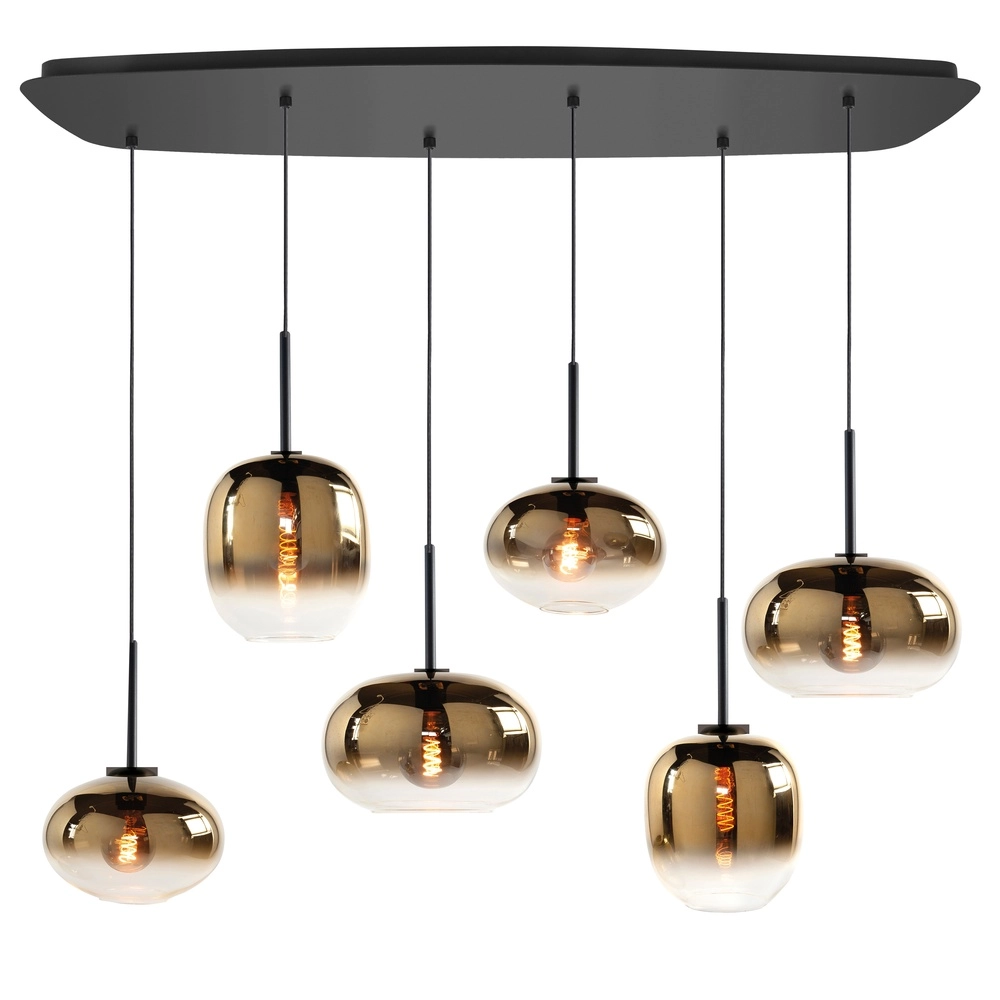 Pendelleuchte Bellini 6-flammig schwarz mit Goldglas