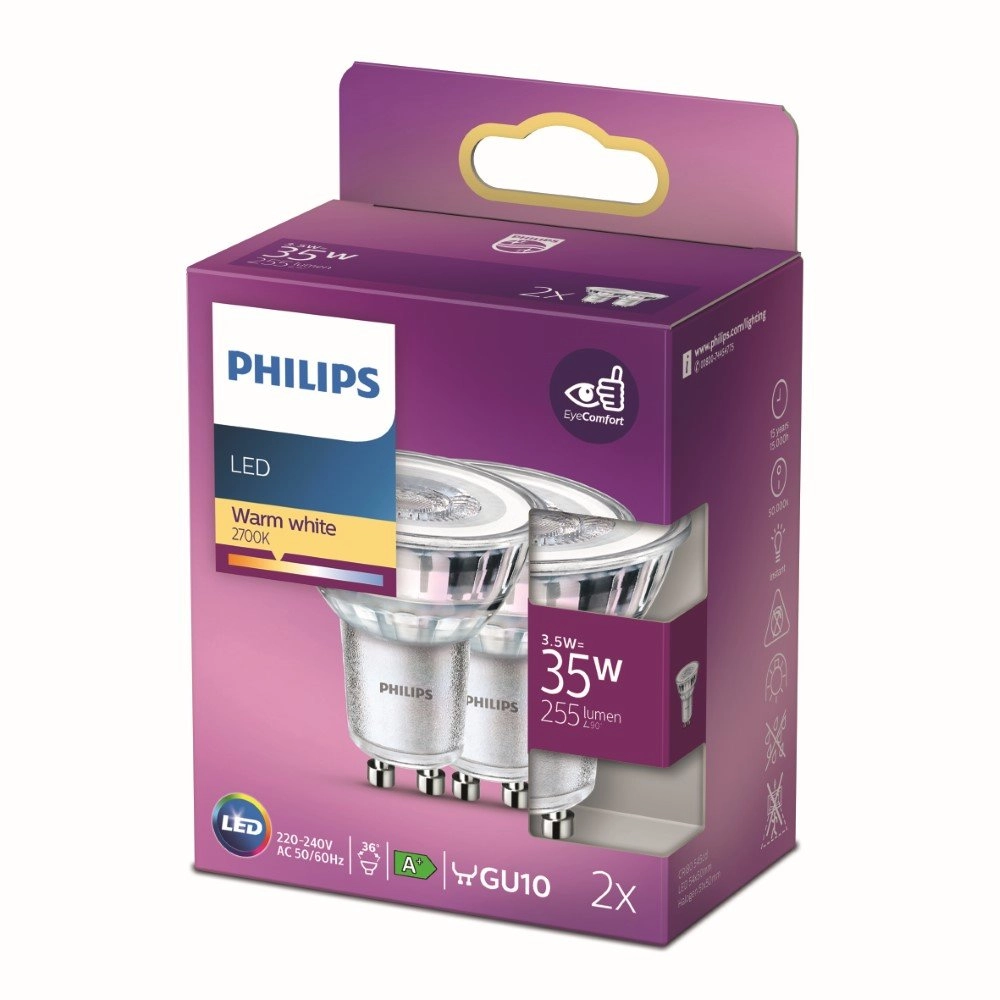 3,5W - GU10 - 2700K - 255 lumen 2er-Set Philips 8718699774295