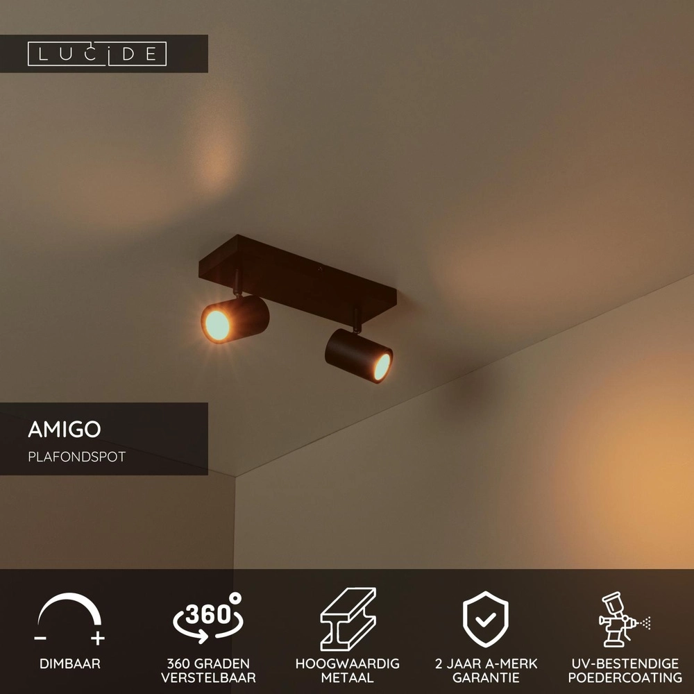 Deckenlampe Amigo 2-Licht Schwarz Lucide 5411212531018