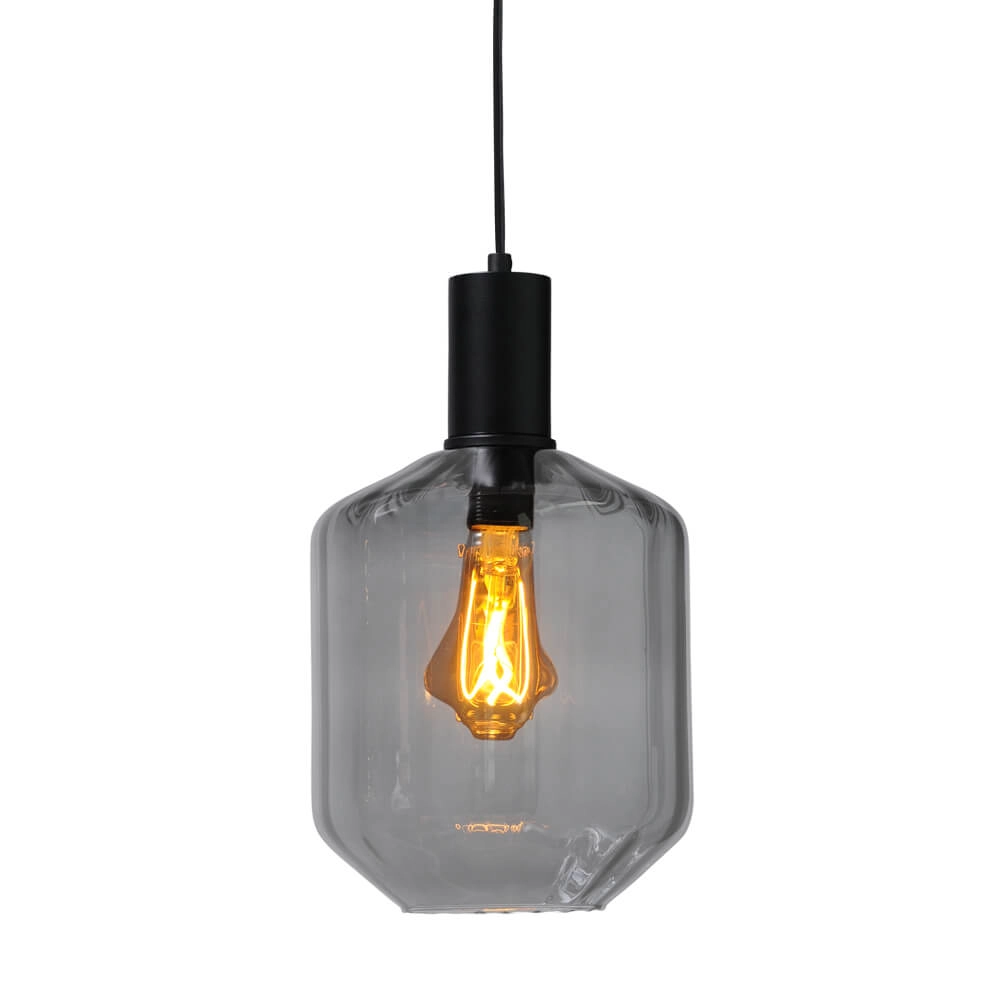 Hängelampe schwarz Porto mit Jagger-Rauchglas - Ø 19cm