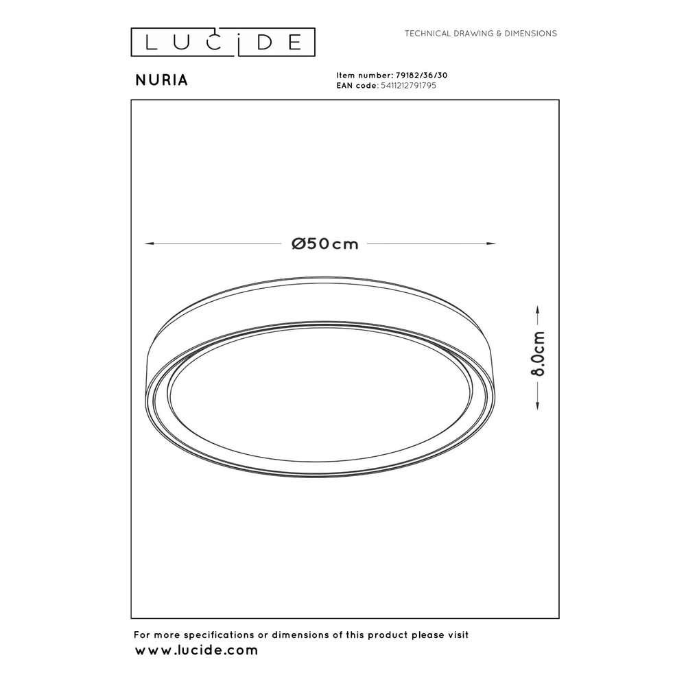 Deckenlicht Nuria Ø 50 cm schwarz Lucide 5411212791795