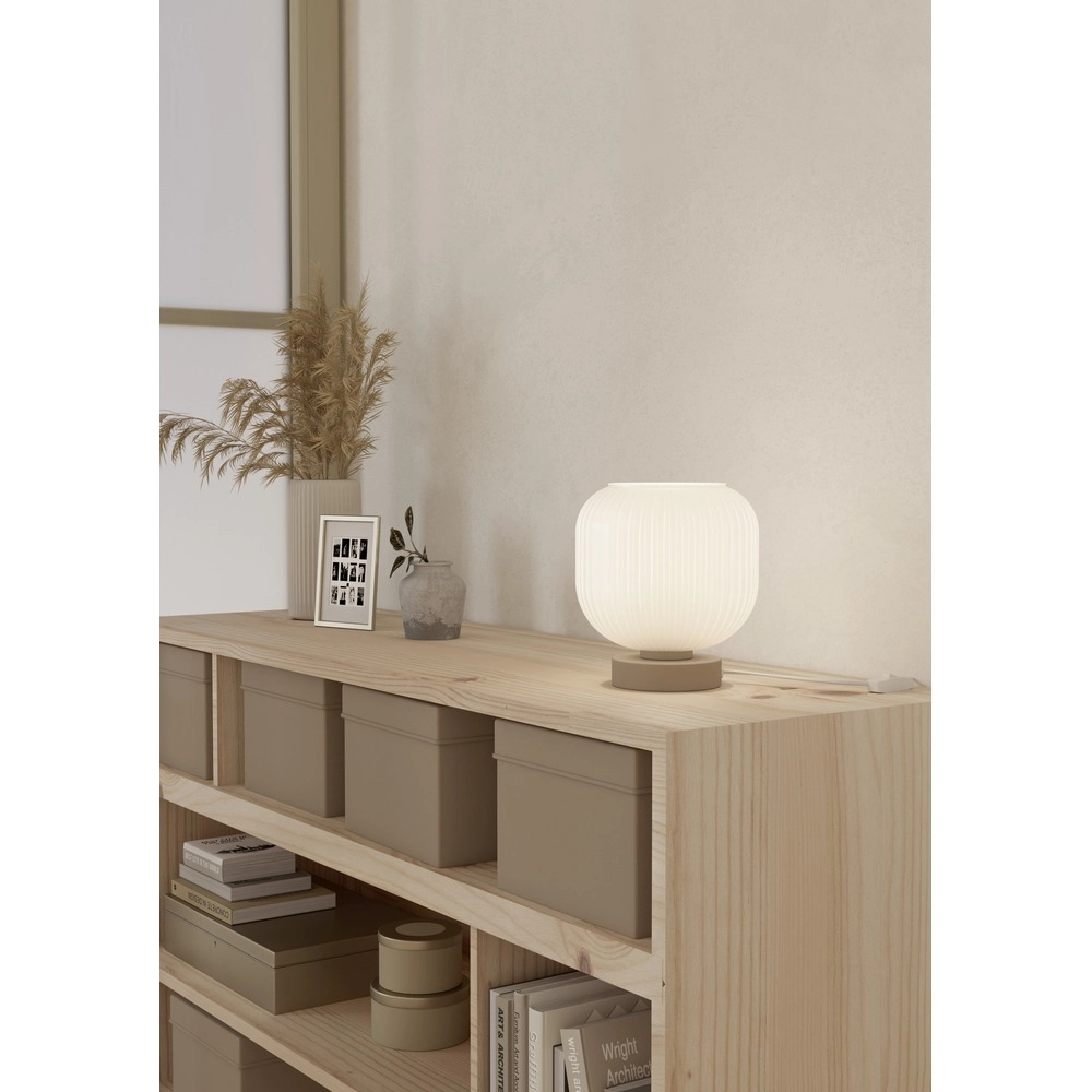 Design-Tischlampe Dasmina Sandbraun mit weißem Ø 20 cm