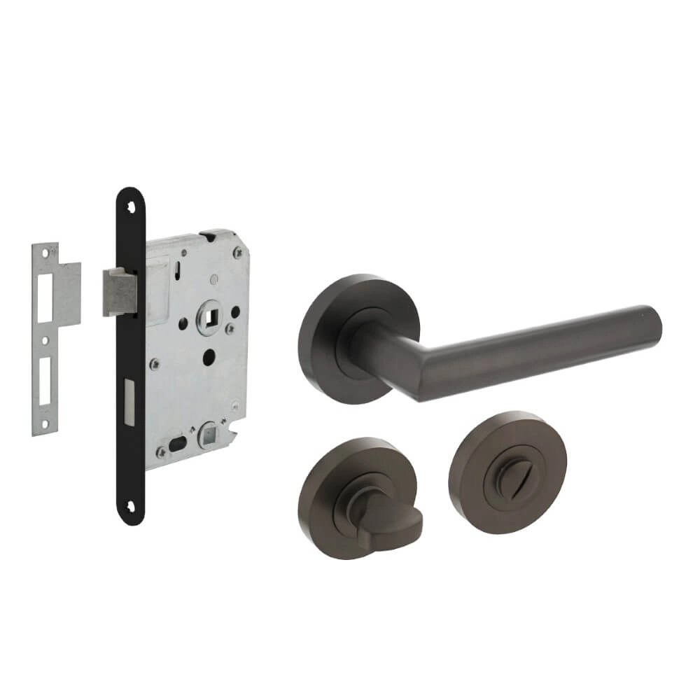 Komplettes Türdrücker-Set Bastian anthrazitfarbene Toilette Intersteel 8714186634882