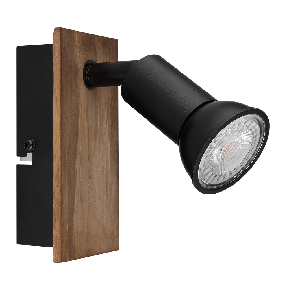 Oberflächenmontierter Spot Drew Schwarz mit Holz Globo 9007371442775