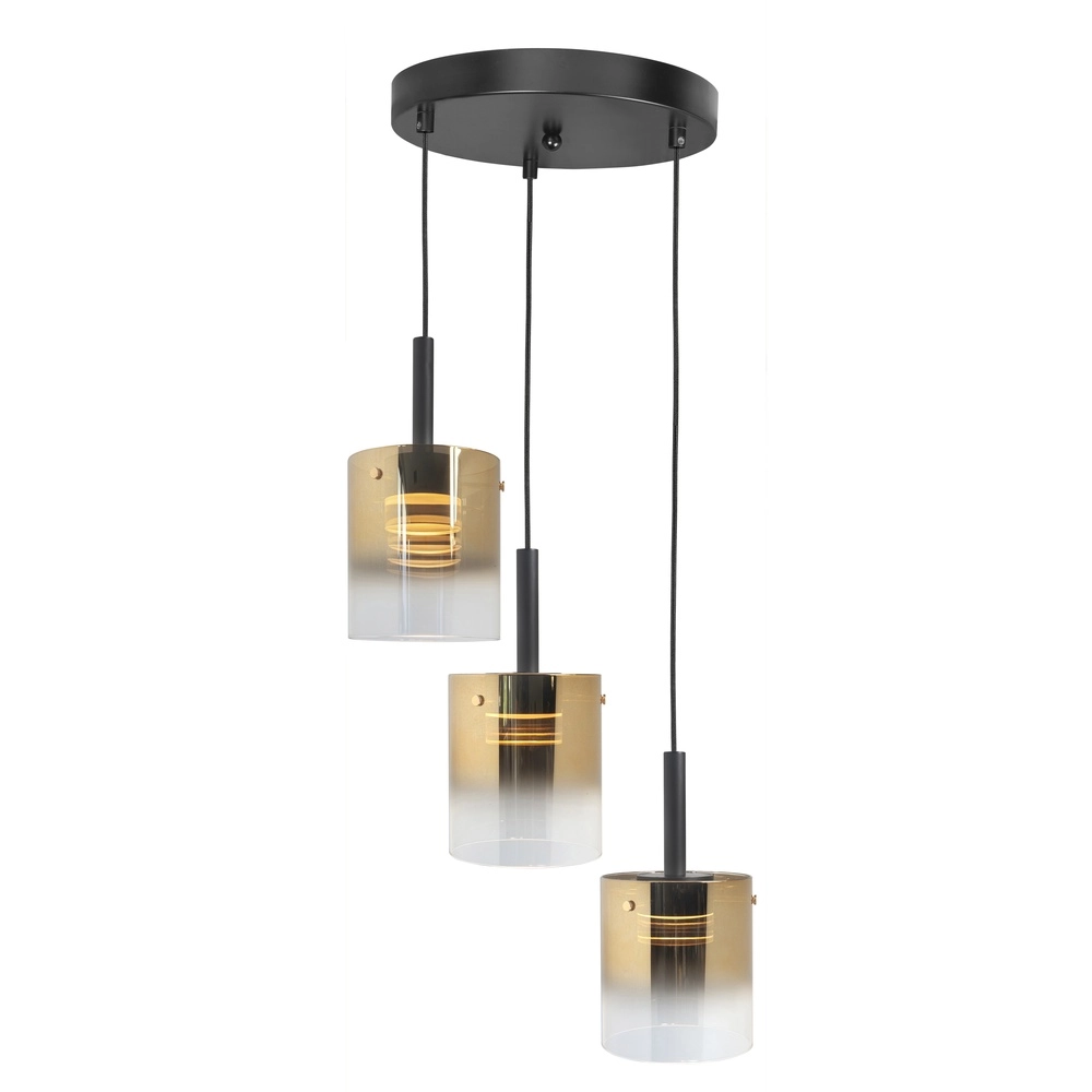 3-flammige Pendelleuchte Salerno schwarz mit Goldglas