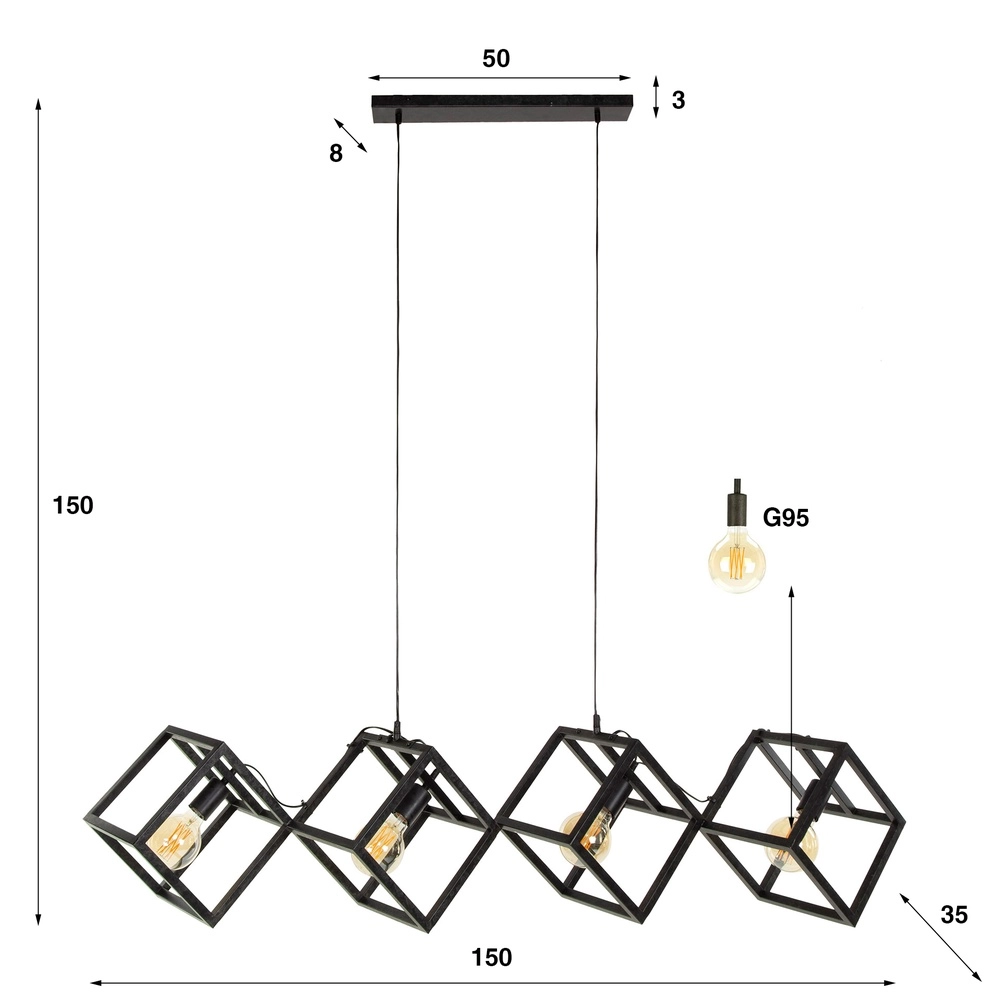 Moderne Pendellampe Cube 4x E27 – Holzkohle Lyora 8716803512771