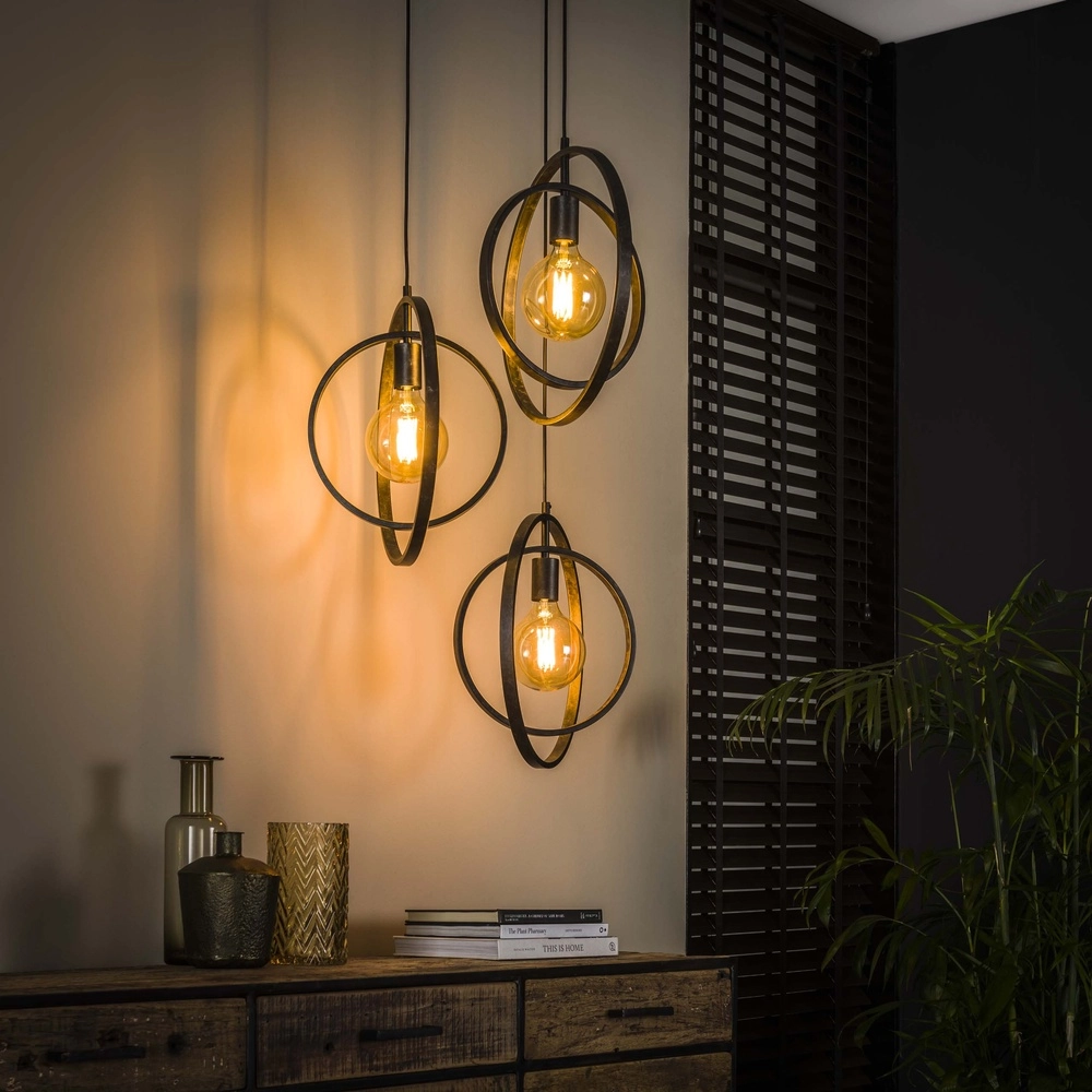 Esstisch mit 3-Licht Pendellampe Turn Ø 40 cm – Holzkohle – exz. E27 Lyora 8716803513143