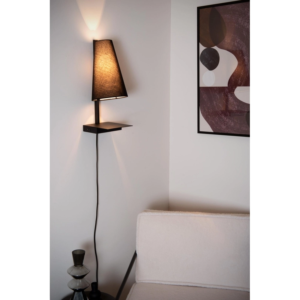 Design-Nachttischlampe Gregory Schwarz mit USB-Ladepunkt Lucide 5411212303370