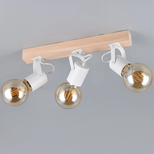 Deckenlampe 3-Leuchten Lynar Weiß mit Holz Trio 4017807672015