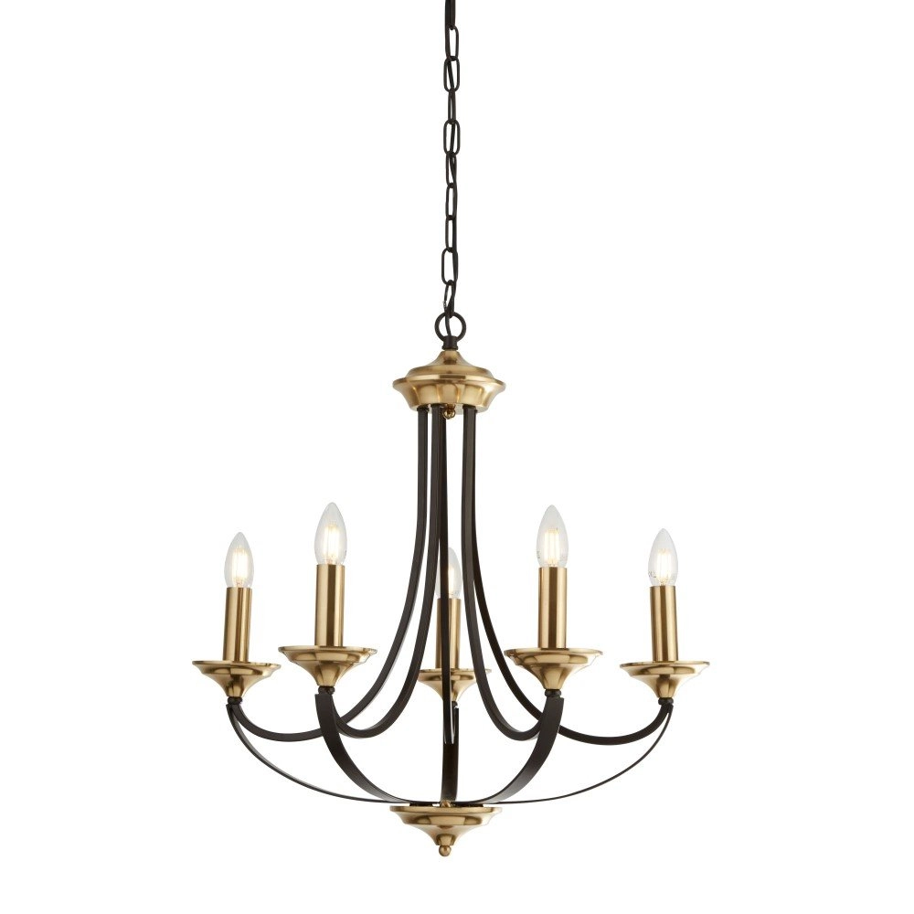 Klassischer Kronleuchter Belfry 5-flammig, 58 cm, Bronze mit Gold