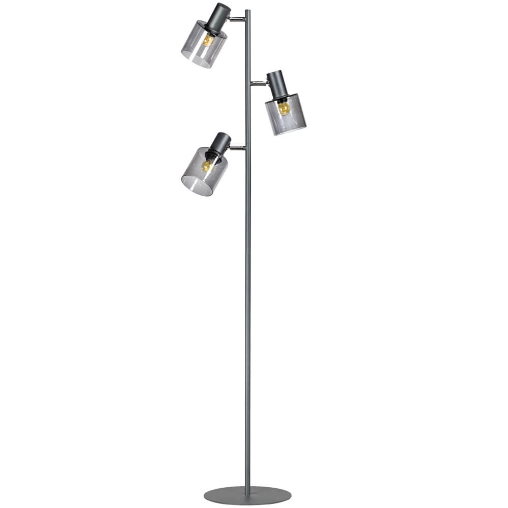 Stehleuchte aus Glas Sledge Glass 3-flammiges Schwarz mit Rauchglas