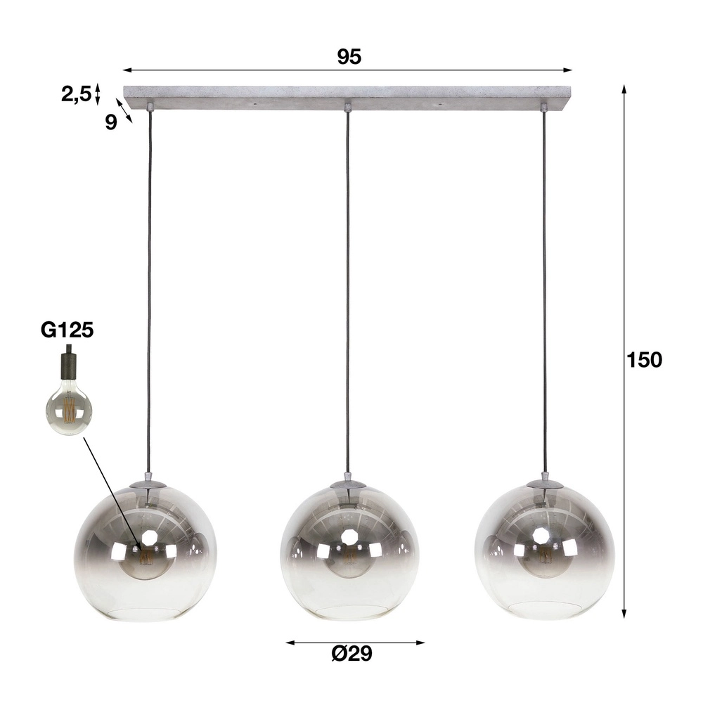 3L-Pendelleuchte Bubble mit silbernem, verblassendem Glas Lyora 8716803511217