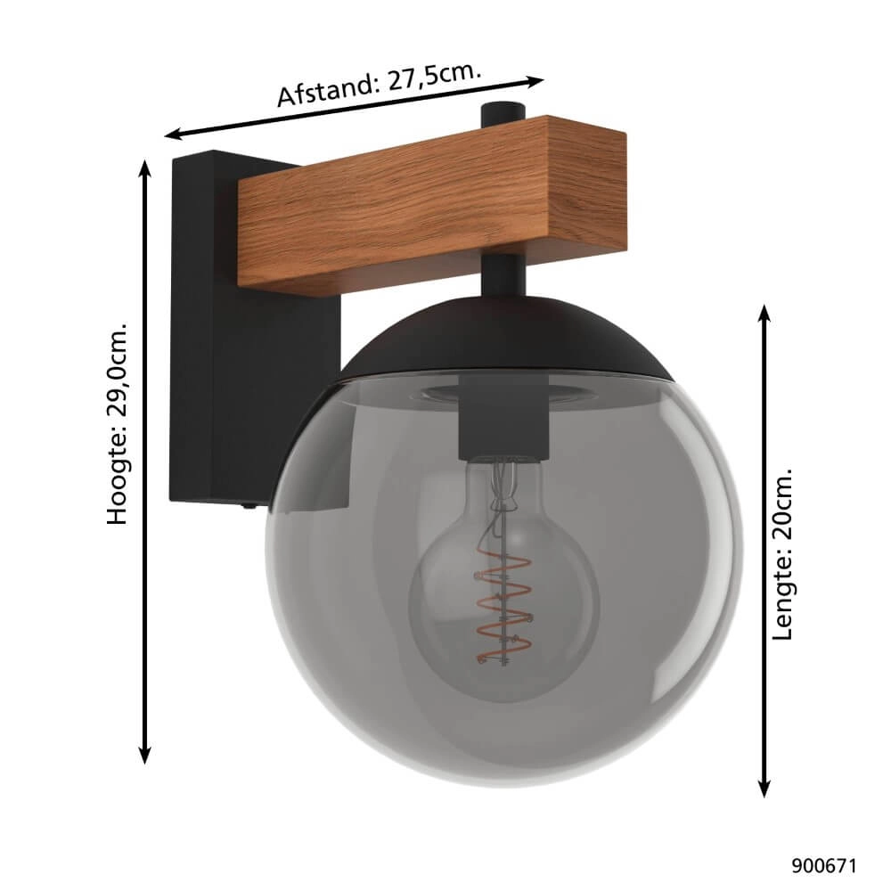 Glühbirnen-Außenlampe Bufalata Holz mit Rauchglas Eglo 9008606261765
