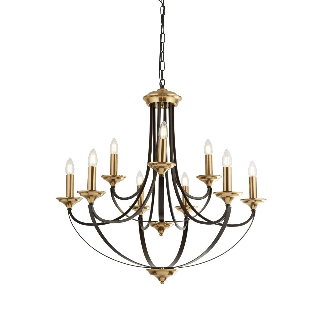 Klassischer Kronleuchter Belfry 9-flammig, 78 cm, Bronze mit Gold