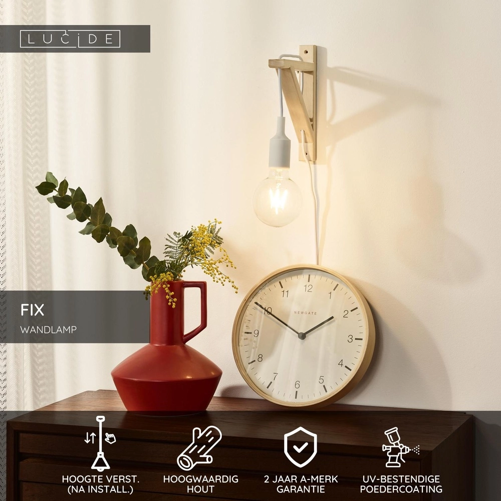 Holzwandlampe Fix mit weißer Schnur Lucide 5411212082831
