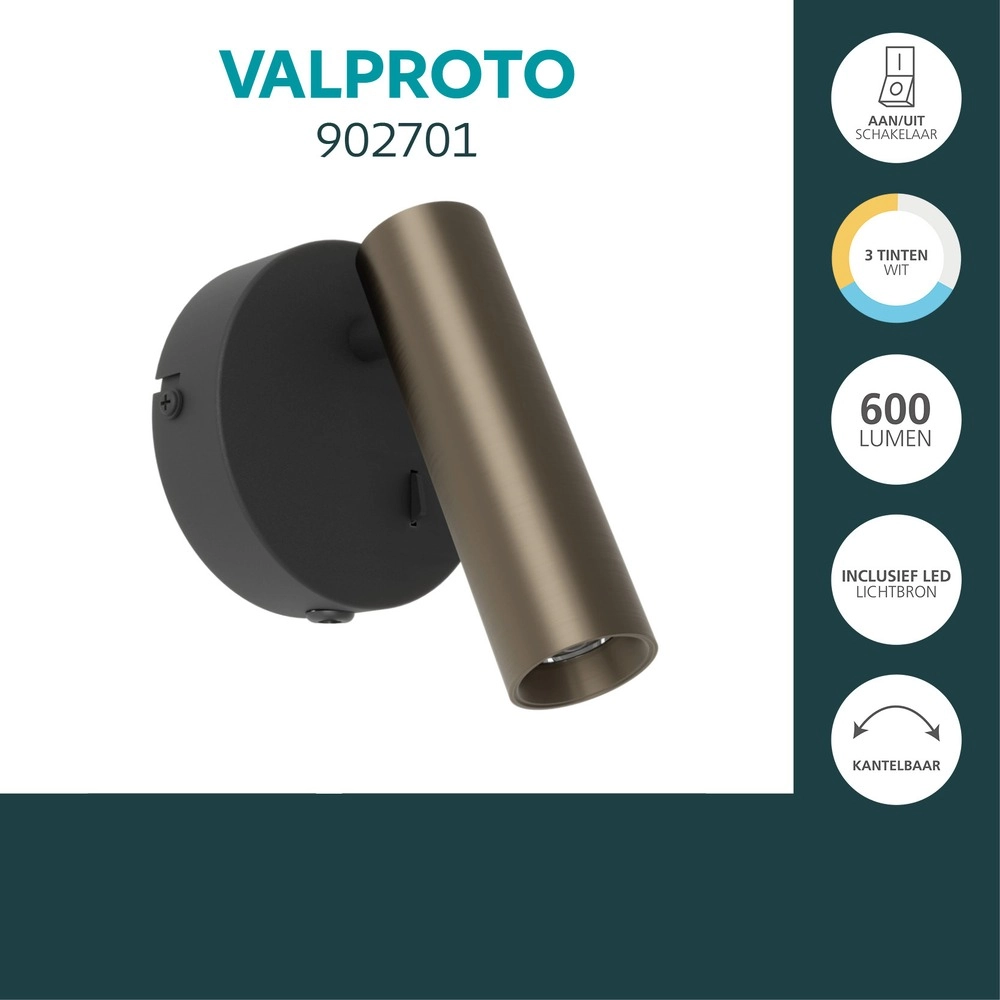 Oberflächenmontierter Spot Valproto Schwarz mit Bronze Eglo 9008606392056