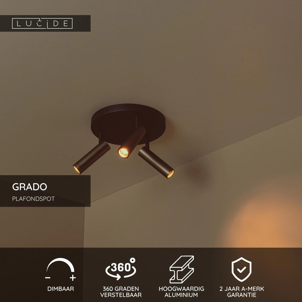 Elegante Deckenlampe Grado 3-hell metallischgrau Lucide 5411212221735