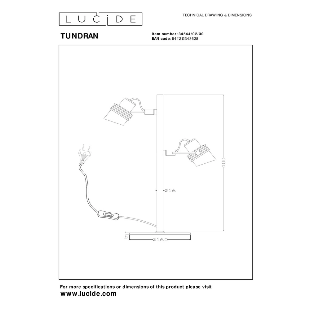 Tischlampe Tundran Schwarz Lucide 5411212343628
