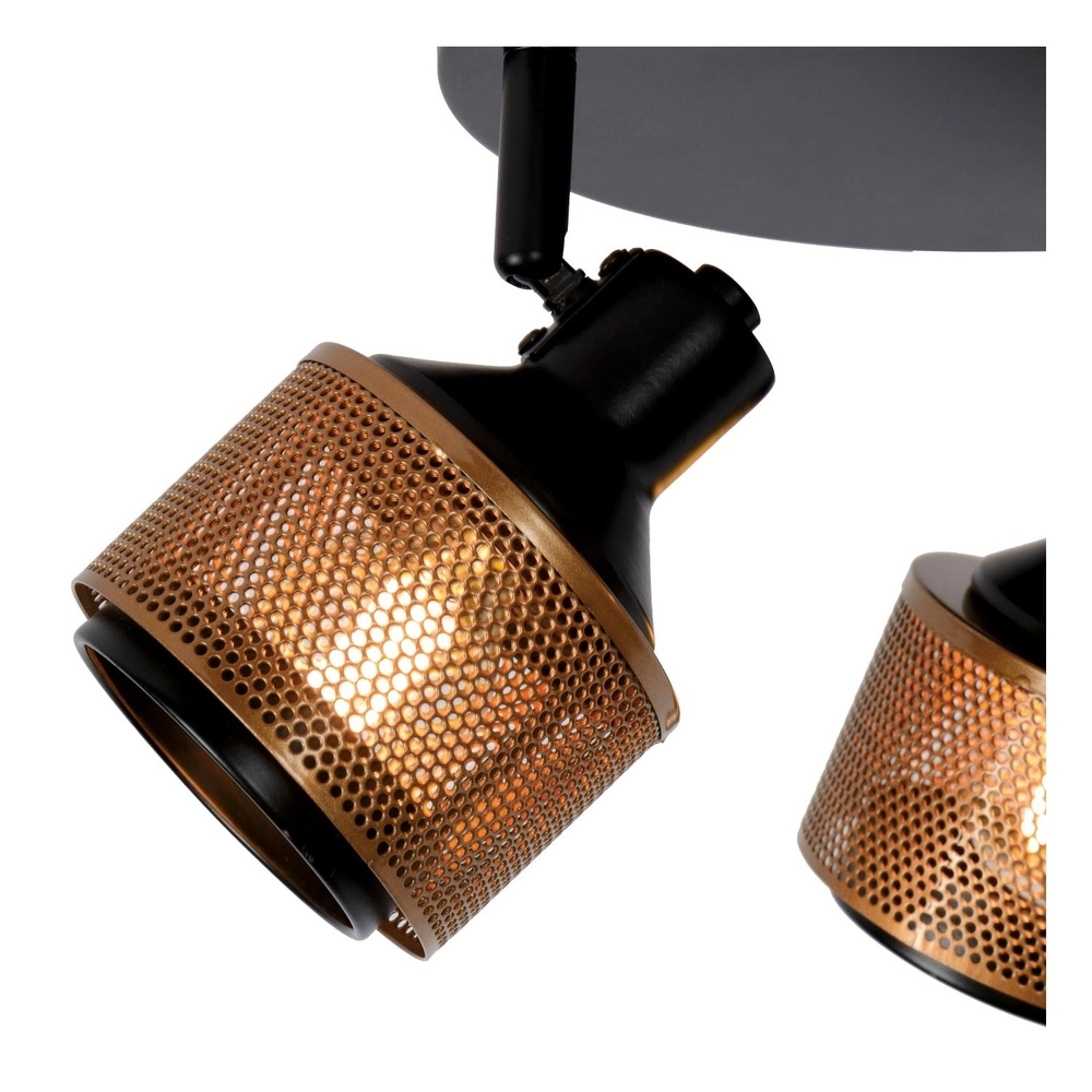 Deckenlampe Rafa 3-Licht Schwarz mit Kupfer Lucide 5411212771315