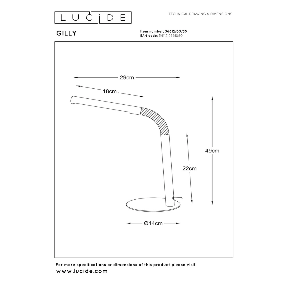 Schreibtischlampe Gilly Schwarz Lucide 5411212361080