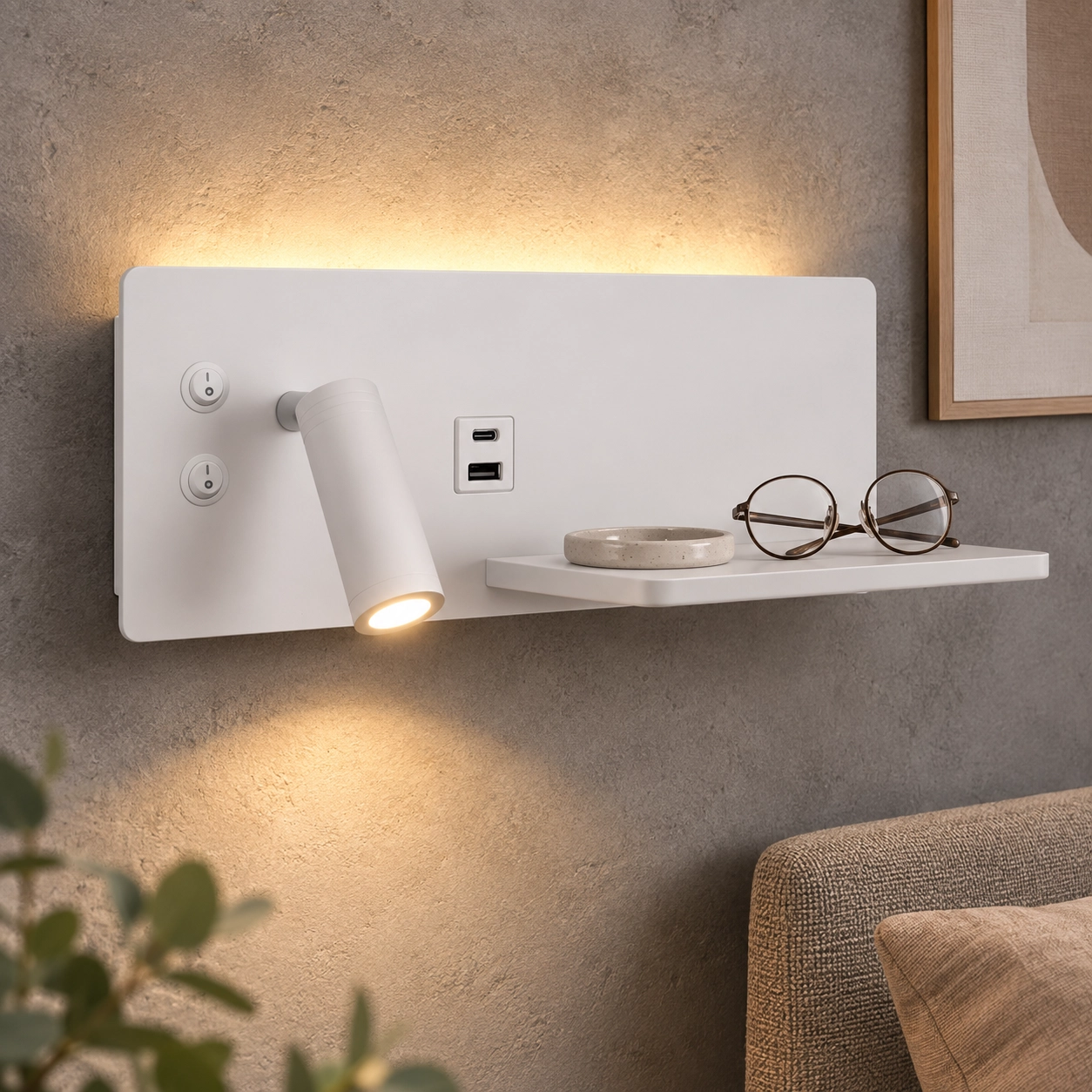 Nachttischlampe Charge Links weiß mit kabellosem Ladegerät