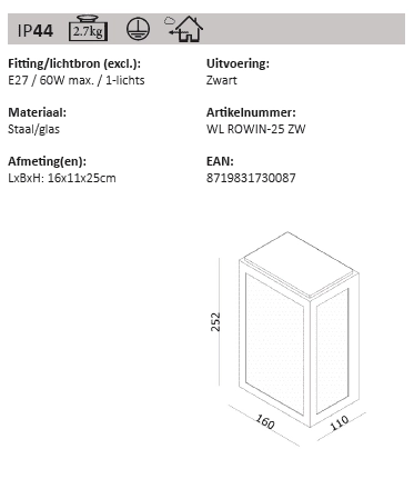 Außenlampe Rowin 25 cm Artdelight 8719831730087