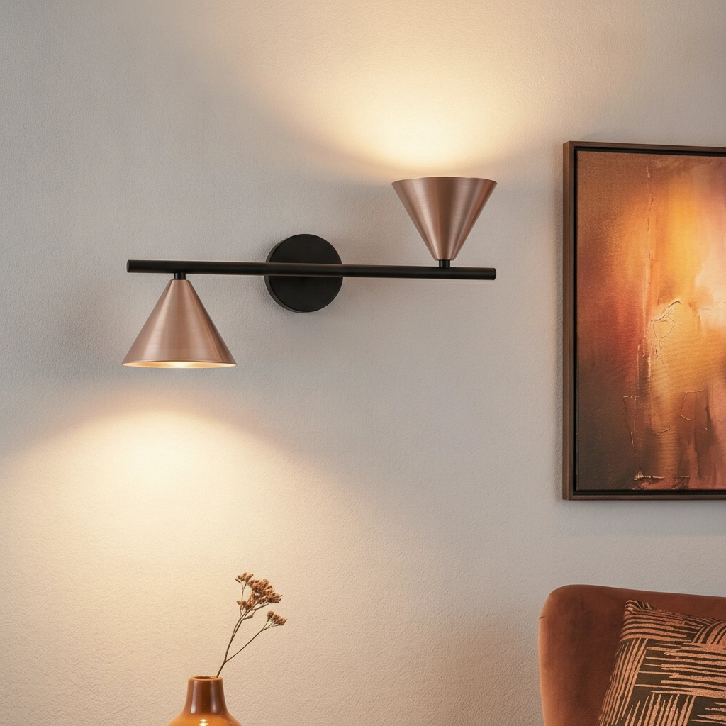 Wandleuchte Conico Doppelzimmer schwarz mit kaffeebraun