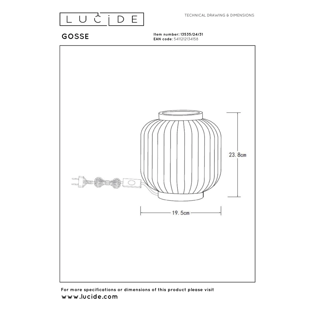 Design-Tischlampe Gosse Gold mit Weiß Lucide 5411212134158