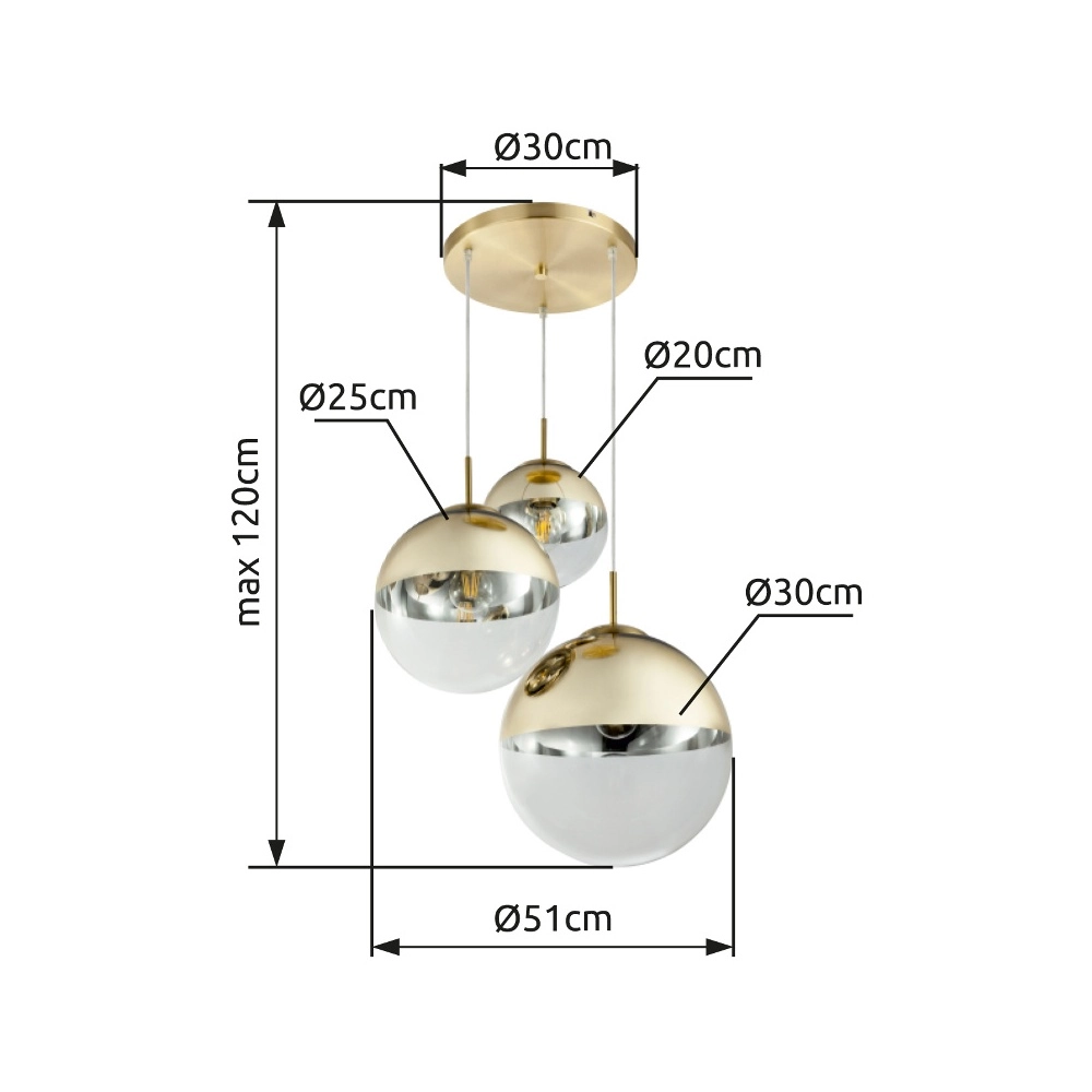 3-Licht Pendellampe Varus Gold Globo 9007371374465