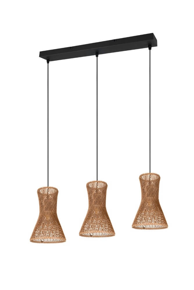 3-flammige Pendelleuchte Bijou schwarz mit Rattan Trio 4017807637298
