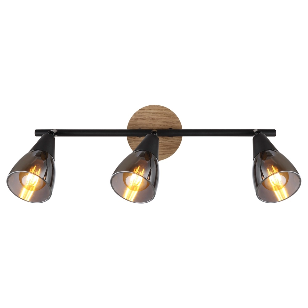 3-Licht Deckenlampe Mubby Schwarz mit Holzoptik Globo 9007371448869